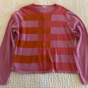 Garnet Hill -Pink/Orange Cotton/Cashmere Cardigan Sweater -Size XL